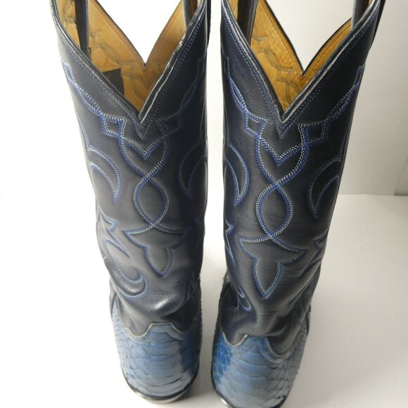 Tony Lama Boots Blue Python Snake Cowboy Western Mens 11 D Snakeskin Embroidered - Picture 9 of 16
